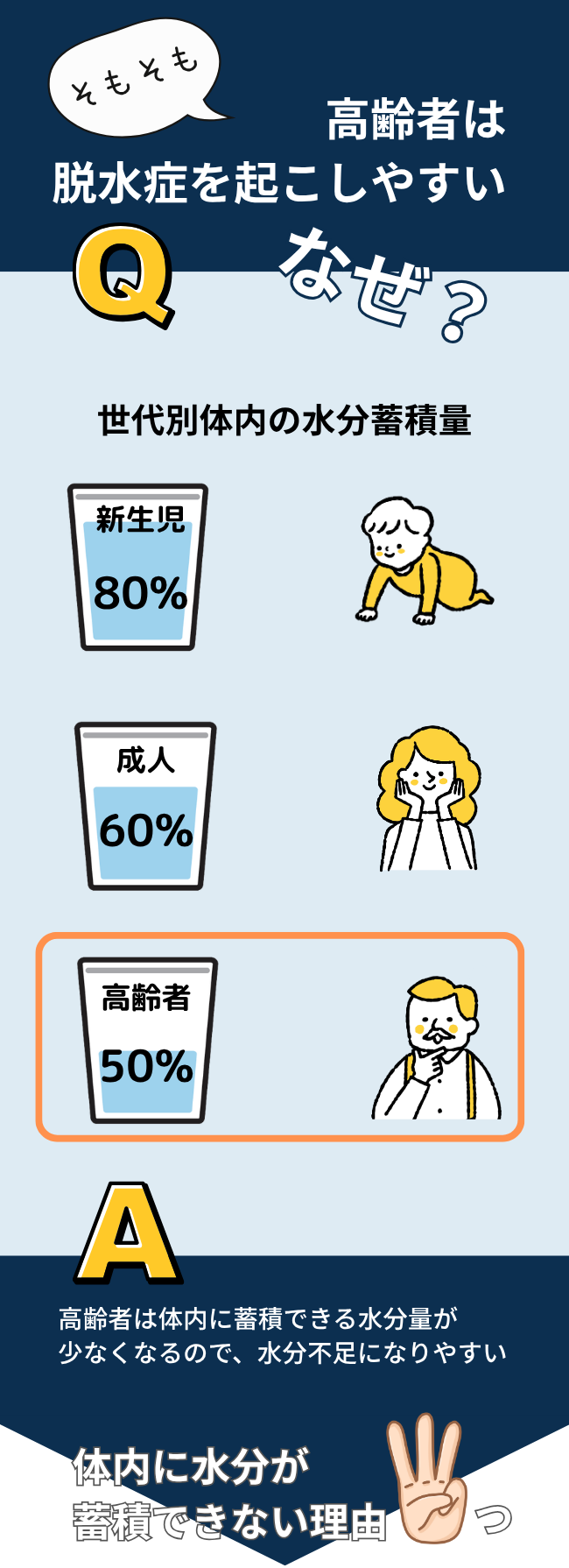 「世代別体内の水分蓄積量」の図。