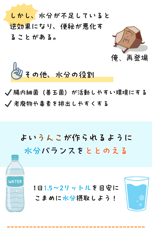 水分不足が便秘の原因になることを解説した図解